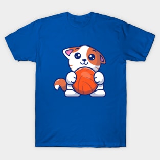 Cute Cat Playing Ball Cartoon (5) T-Shirt